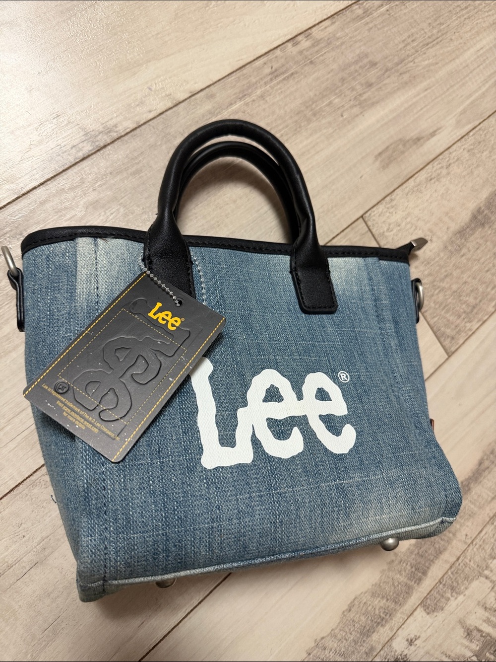 Lee Denim Tote in Blue with Black Handles
